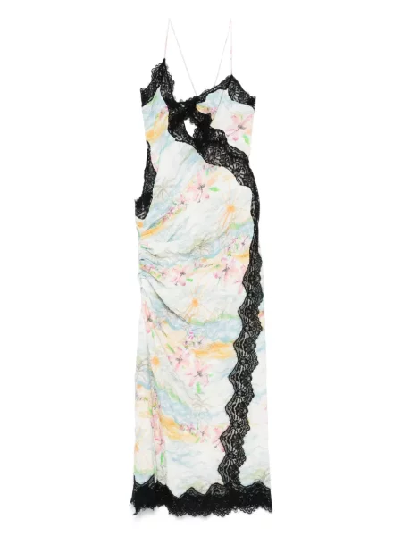 Rochie midi Christopher Esber cu model floral cu imagine până la genunchi alb
