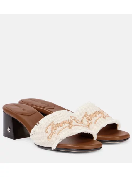 Papuci tip mules Jimmy Choo cu broderie alb