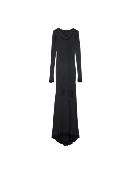 Lniana długa sukienka maxi Balenciaga elegancka czarna