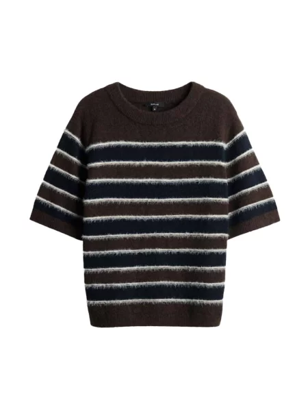 Sweter Opus wełniany w paski brązowy