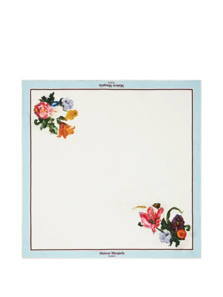 Fular Maison Margiela de mătase cu model floral alb