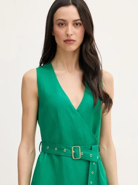 Tommy Hilfiger рокля с лен зелено