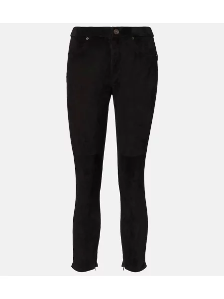 Pantaloni Isabel Marant din piele de căprioară negru