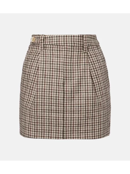 Fustă Brunello Cucinelli de lână în carouri maro
