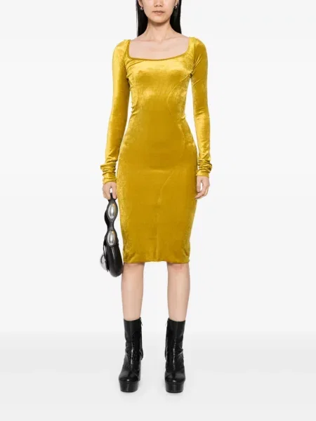 Rochie Rick Owens Lilies din velur de costum galben