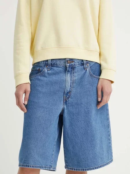 Levi's pantaloni scurti jeans BAGGY DAD femei neted high waist albastru