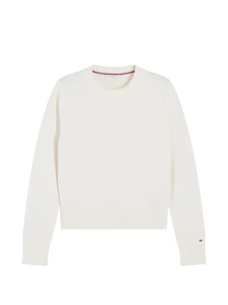 Pulover Tommy Hilfiger cu broderie cu decolteu rotund alb