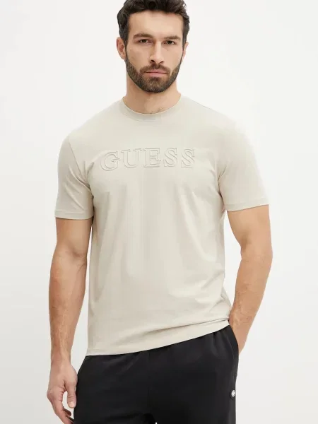 Тениска Guess ALPHY с апликация бежово