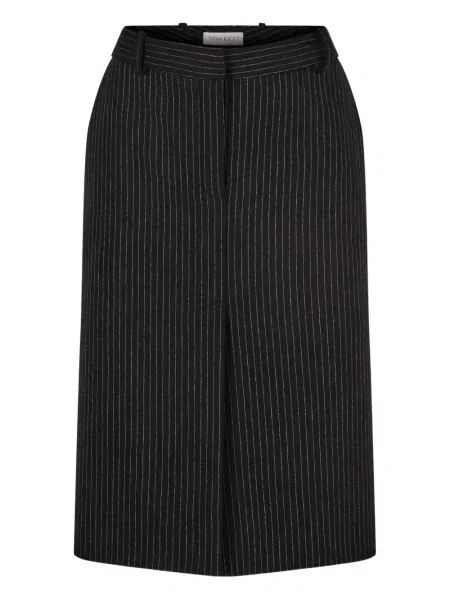 Fustă midi Nina Ricci de lână cu dungi până la genunchi negru