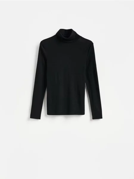 Reserved Pulover cu guler rulat din lână merinos negru