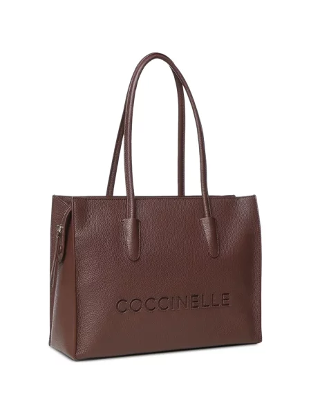 Kožna shopper torbica Coccinelle s autogramom smeđa