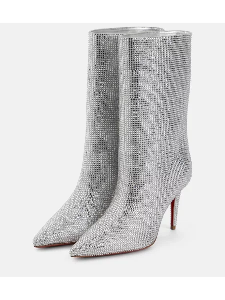 Cizme scurte Christian Louboutin din piele de căprioară argintiu