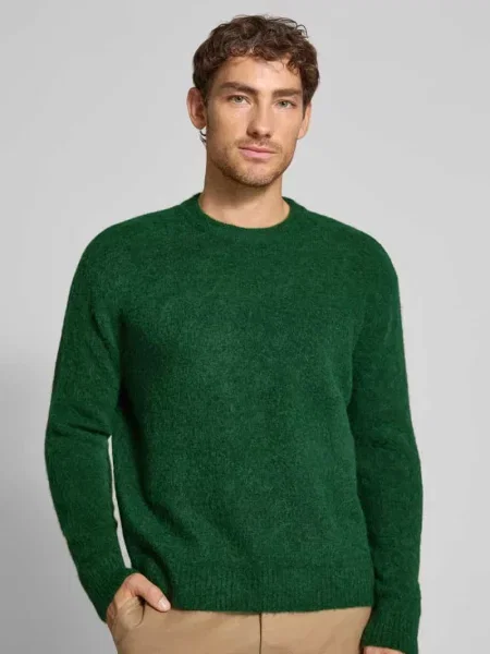 Sweter o kroju relaxed fit z dzianiny z dodatkiem wełny model ‘RAI BRUSHED’ Selected Homme zielony