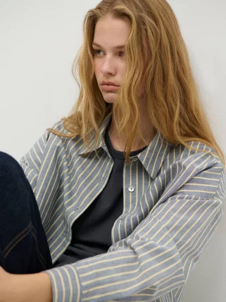 Koszula z bawełny w paski Teen L MANGO TEEN granatowy