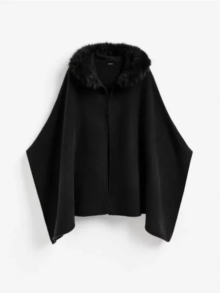 Reserved Poncho cu glugă negru