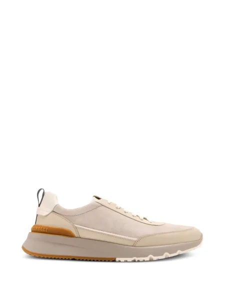 Sneakerși Brunello Cucinelli cu șireturi din dantelă cu autograf bej