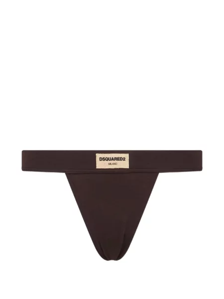 Chiloți tanga Dsquared2 cu broderie maro