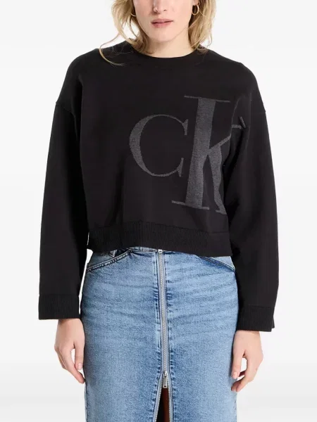 Pulover Calvin Klein cu mâneci lungi lung negru