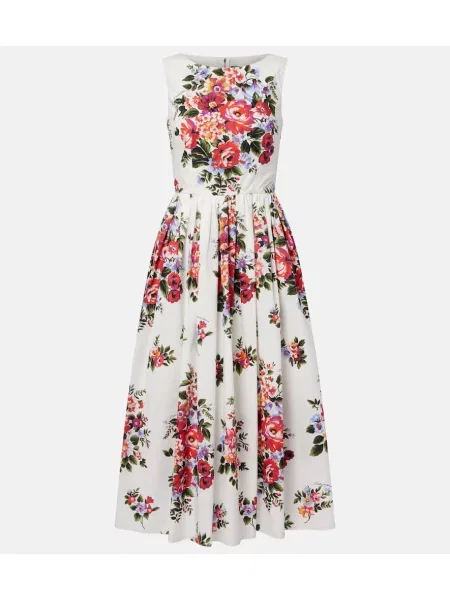 Rochie midi Dolce&gabbana cu model floral până la genunchi de costum alb