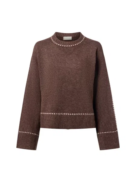 Bluzka o kroju relaxed fit z dodatkiem wełny model ‘Roeme’ Neo Noir brązowa