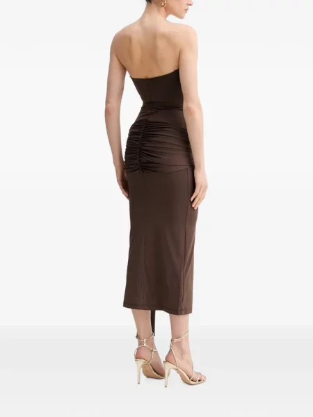 Rochie midi Bardot cu volane maro