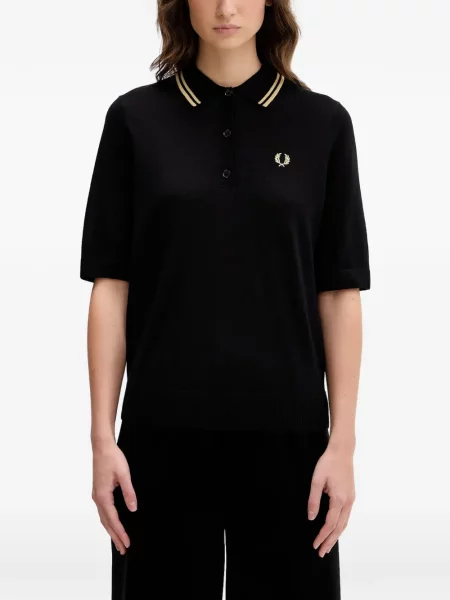 Tricou polo Fred Perry tricotate cu autograf negru