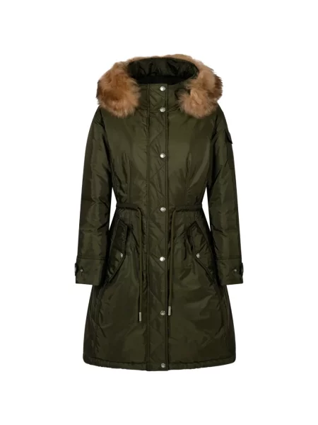 Dlouho péřová bunda Moncler s kapucí zelená