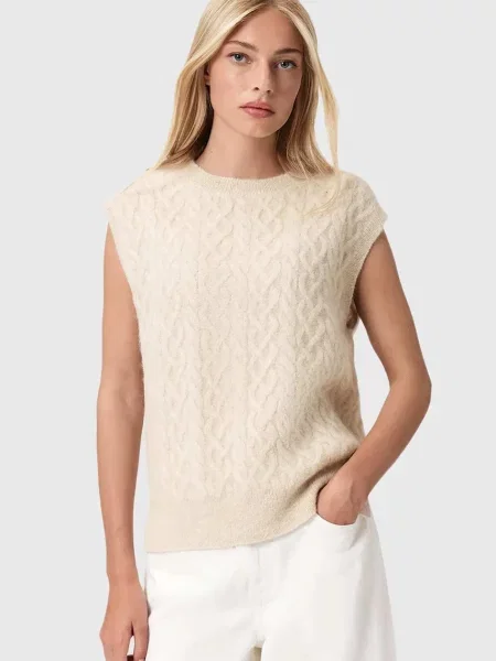 AllSaints vestă din amestec de lână cu guler bej