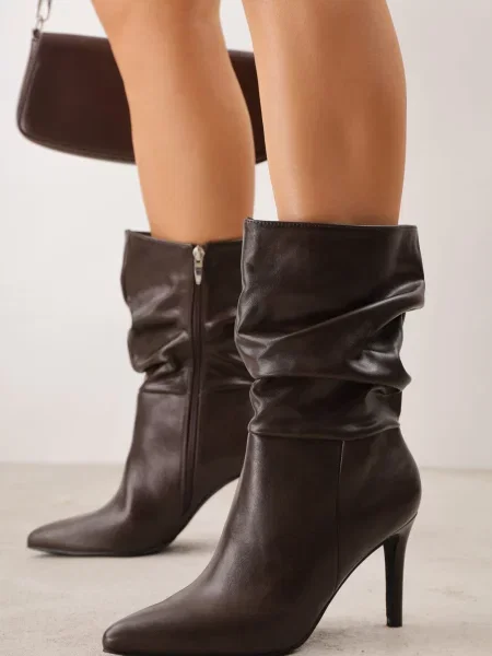 Botine cu stiletto tip Slouchy Desirlotte maro