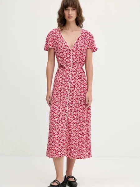 Tommy Jeans sukienka midi rozkloszowana czerwony
