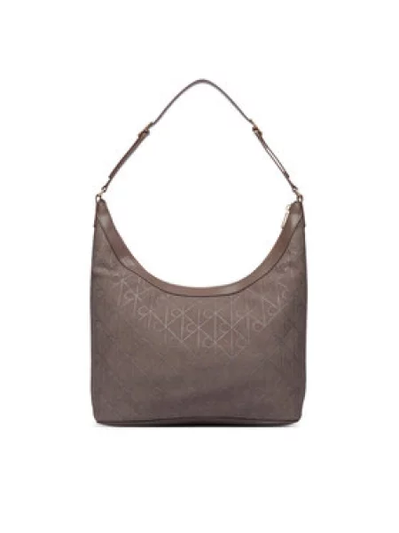 Calvin Klein Ročna torba Emblem Aop Sueded M Shoulder Bag Bež rjava