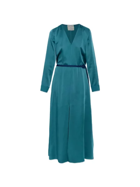 Cu centură rochie maxi Forte_forte cu decolteu în V albastru