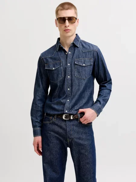 JACK & JONES Košeľa JJEWESTERN tmavomodrá