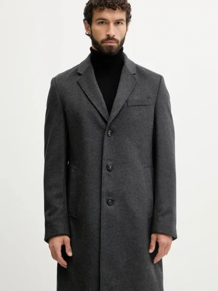 Вълнено палто BOSS сиво