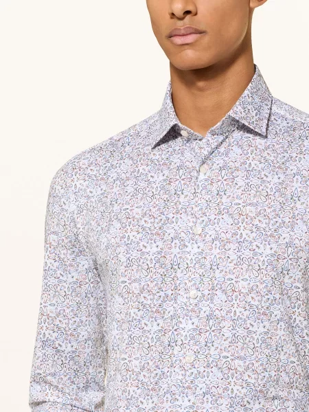 Olymp Jerseyová Košile Luxor Modern Fit krémová / hnědá modrá