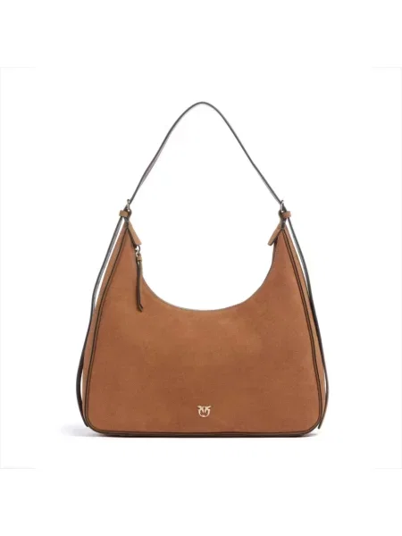 Torebka skórzana Pinko klasyczna zamszowa brązowa