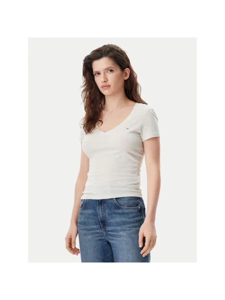 Tommy Jeans T-Shirt Slim Fit μπεζ