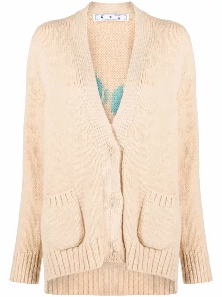 Cardigan Off-white cu autograf alb