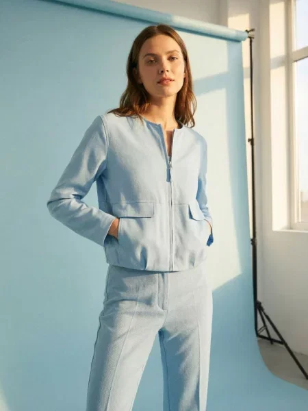 Куртка-бомбер з домішкою та льону light blue синій