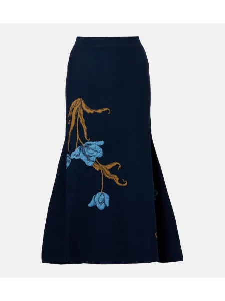 Fustă midi Erdem cu model floral din jacard până la genunchi albastru