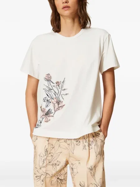 Tricou Twinset cu broderie cu model floral alb