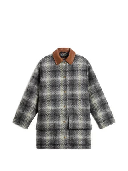 Palton Woolrich de lână în carouri gri