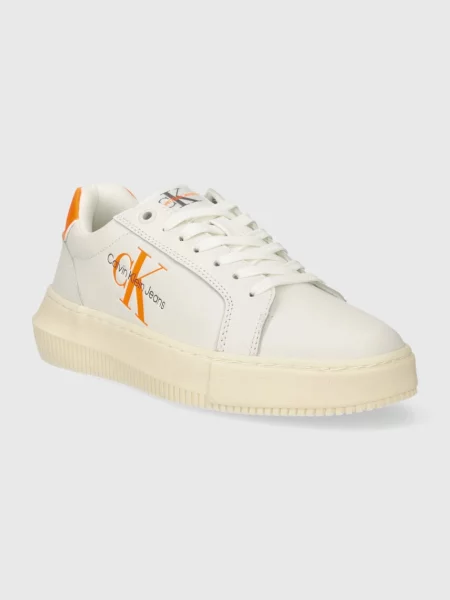 Calvin Klein Jeans Usnjene superge CHUNKY CUPSOLE MONOLOGO W bež