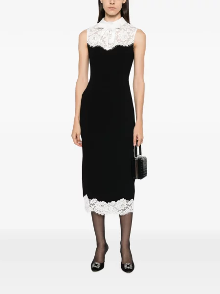 Rochie midi Self-portrait cu funde din dantelă negru