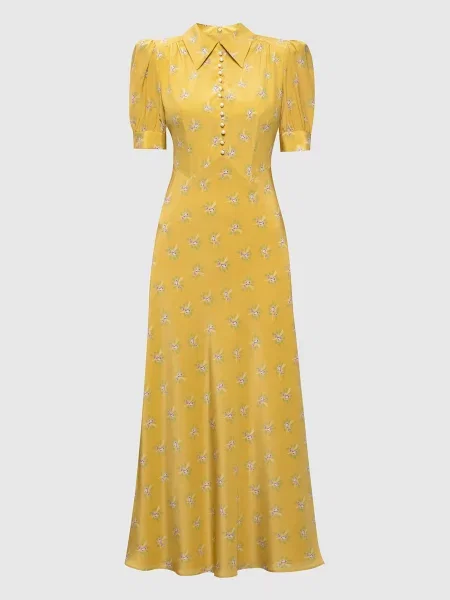 Сукня із шовку в принт Alessandra Rich жовта