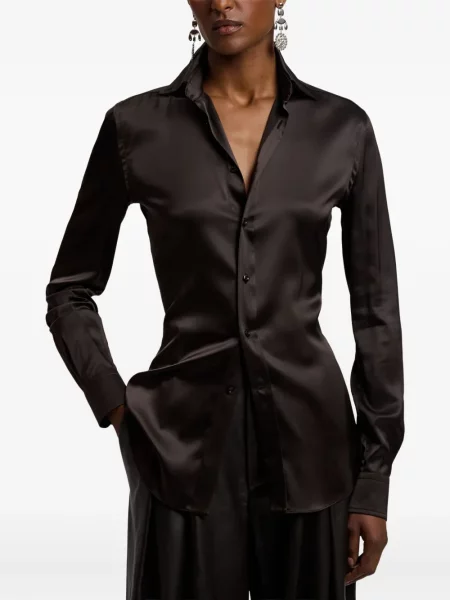 Сатенена риза Ralph Lauren Collection кафяво