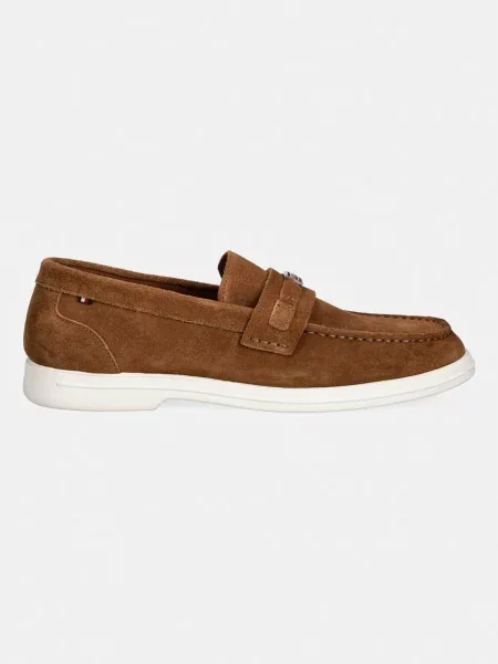 Tommy Hilfiger mokasini semišasti LIGHT SUEDE FLAG HARDWARE LOAFER rjava
