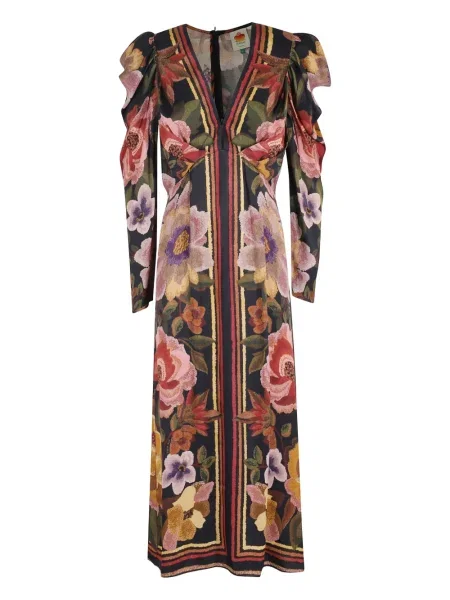 Rochie midi Farm Rio cu model floral cu volane până la genunchi negru