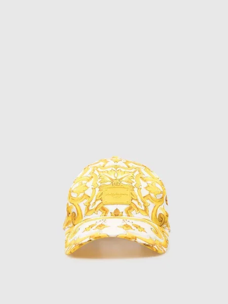 Кепка в принт Майоліка з патчем логотипа Dolce&gabbana біла
