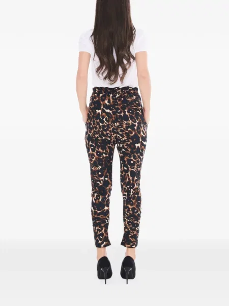 Pantaloni Tessitura cu imagine cu model leopard conici negru